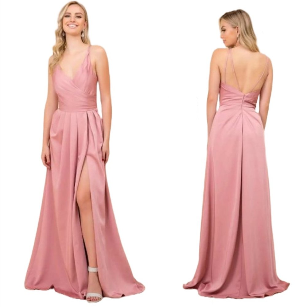 NWT Nox Anabel - 8347 V-Neck Long Evening Prom Gown with high side slit, S (4-6)